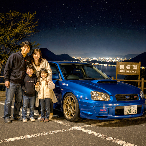 榛名湖の夜景とCUSCOインプレッサ